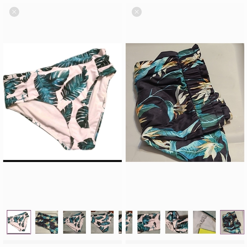 🩶 NWOT Palm leaves, thick lined 3 XL swim bottom Green & White w/bonus shorts